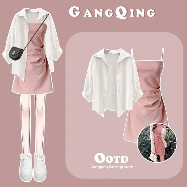 Sun Protection Shirt Top Slimming Suspender Dress Shirt And Suspender Skirt - Shop at LoveMi