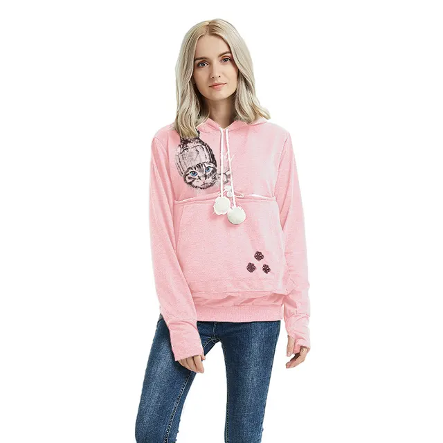 Pocket Sweatshirt Pullover Hooded Women Pink - Shop at LoveMi