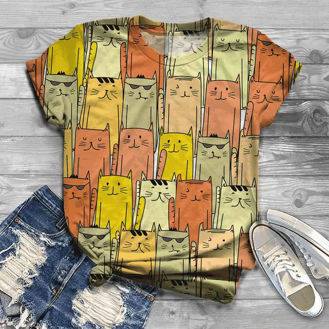 Women's T shirt Cat Cool 3D Casual City Top 22Mk - Shop at LoveMi