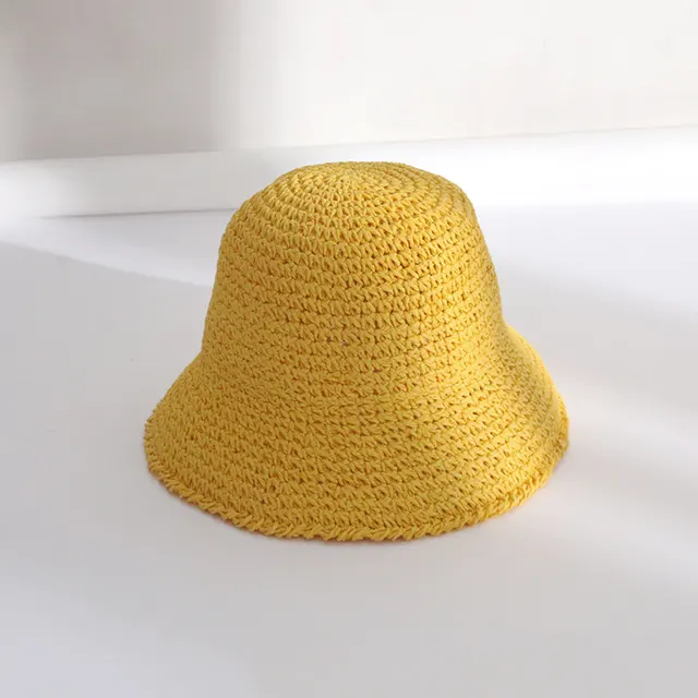 Straw Bucket Hat For Women Summer Breathable Sun proof Yellow - Shop at LoveMi