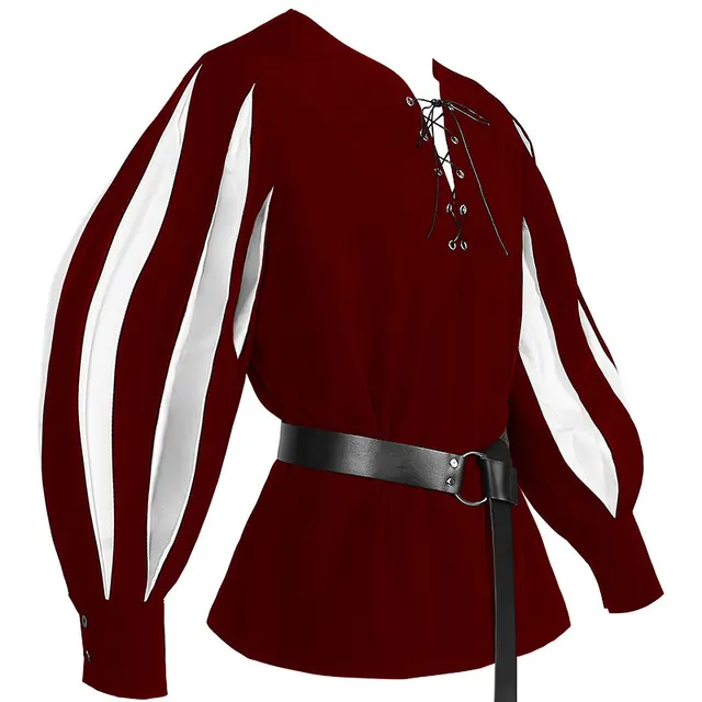 Retro Color Matching Lace Up Collar Shirt Clothing For Women Red And White Without Belt - Shop at LoveMi
