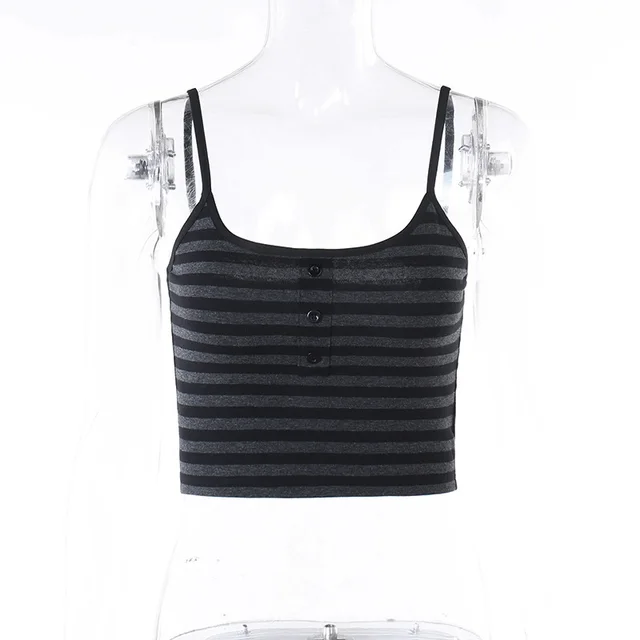 Black And Gray Striped Classic Slim Strap Top For Women Black Gray - Shop at LoveMi