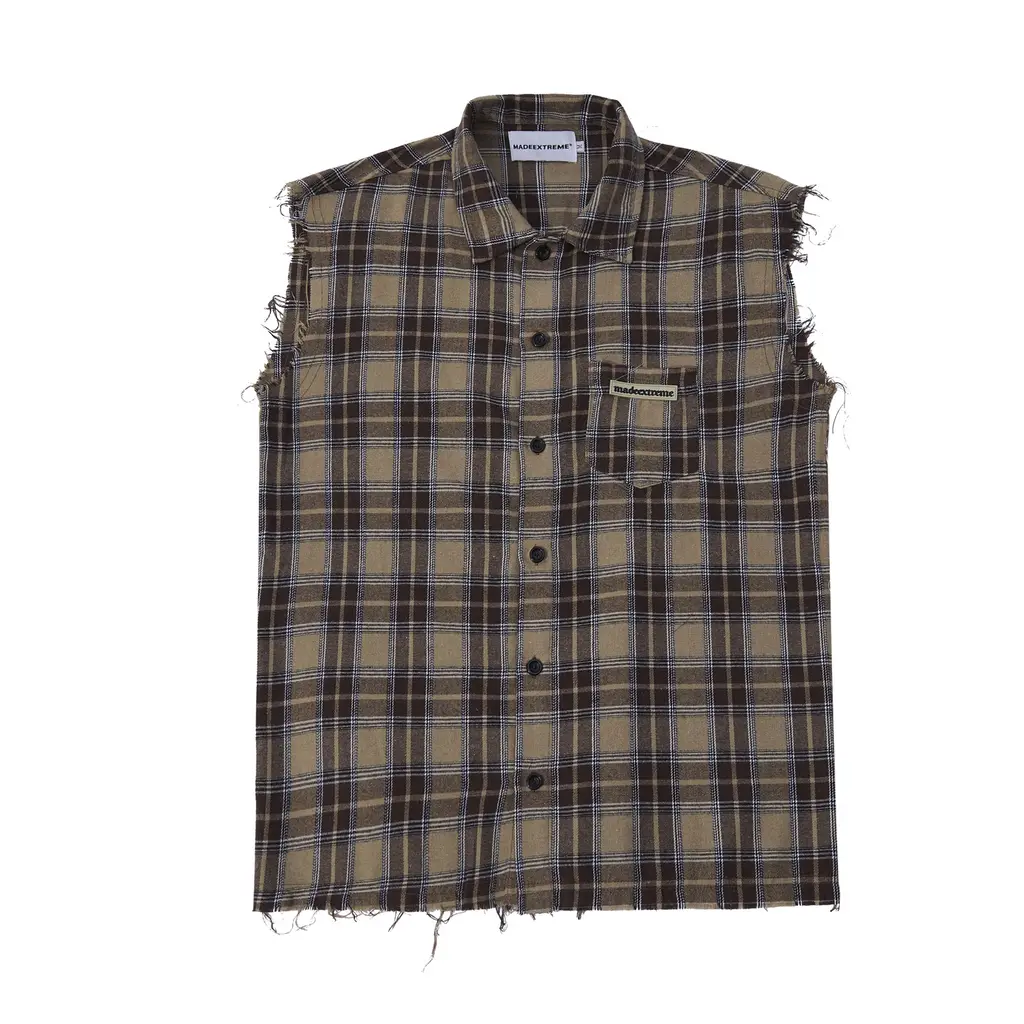 Street Retro Plaid Lapel Casual Shirt - Khaki