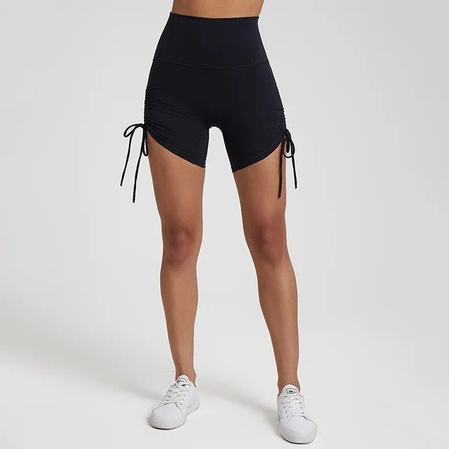 Sports Shorts Women's Drawstring Adjustable High Waist Black - Shop at LoveMi