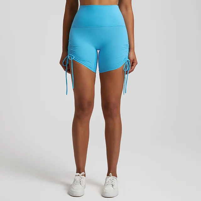 Sports Shorts Women's Drawstring Adjustable High Waist Sky Blue - Shop at LoveMi