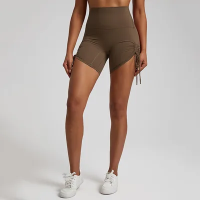 Sports Shorts Women's Drawstring Adjustable High Waist Sugar Brown - Shop at LoveMi