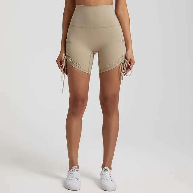 Sports Shorts Women's Drawstring Adjustable High Waist Taupe - Shop at LoveMi