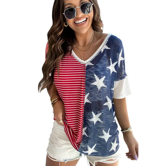 New Patchwork Striped XINGX Printed Short Sleeve Women Mq 033 Color - Shop at LoveMi