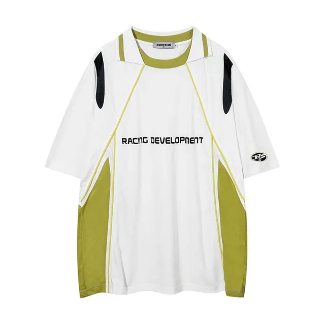 Raglan Sleeve Reverse Collar Sports Stitching Half Sleeve Shirt Men's White - Shop at LoveMi