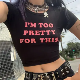 Printed Knitted Short-sleeved T-shirt Slim Fit Midriff-baring Round Neck Basic Casual Short Top - Black