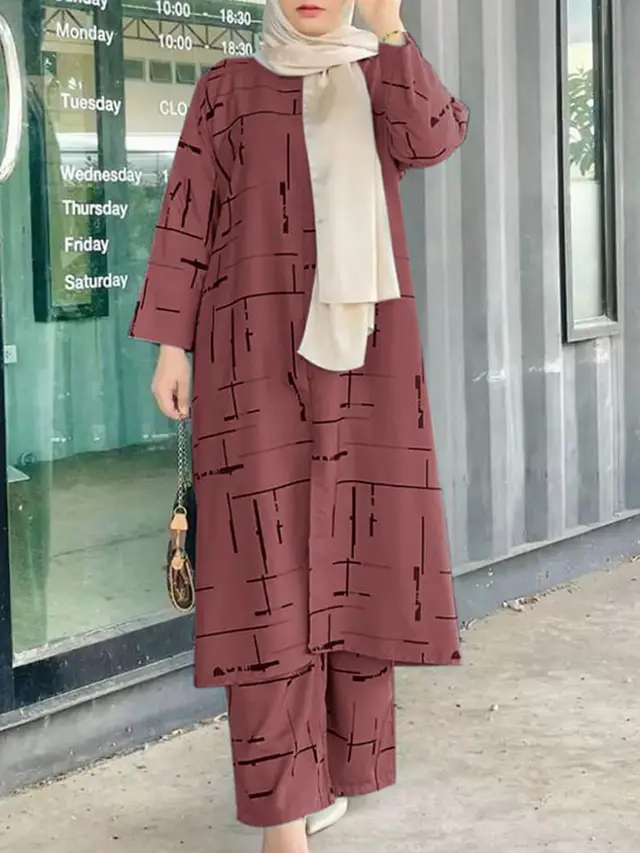 Women's Muslim Print Daily Suit Army Green Fashion Casual Set Pink - Shop at LoveMi