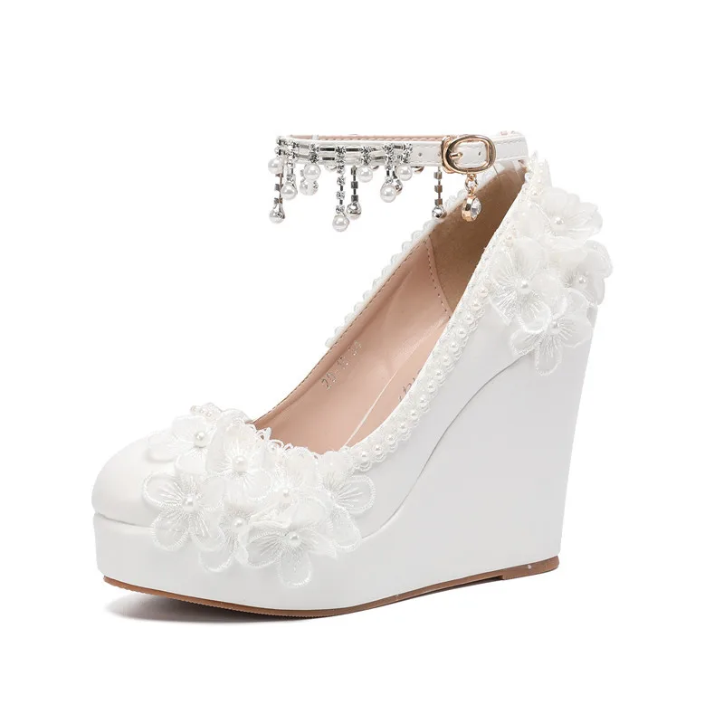 New Solid Color Low Cut Round Head Wedge Shoes White - Shop at LoveMi