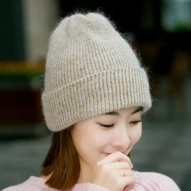 Fashin Angora Rabbit Fur Knit Curling Warm Wool Khaki - Shop at LoveMi