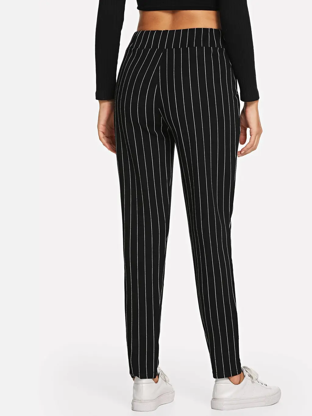 Loose high waist harem pants - Black Stripes