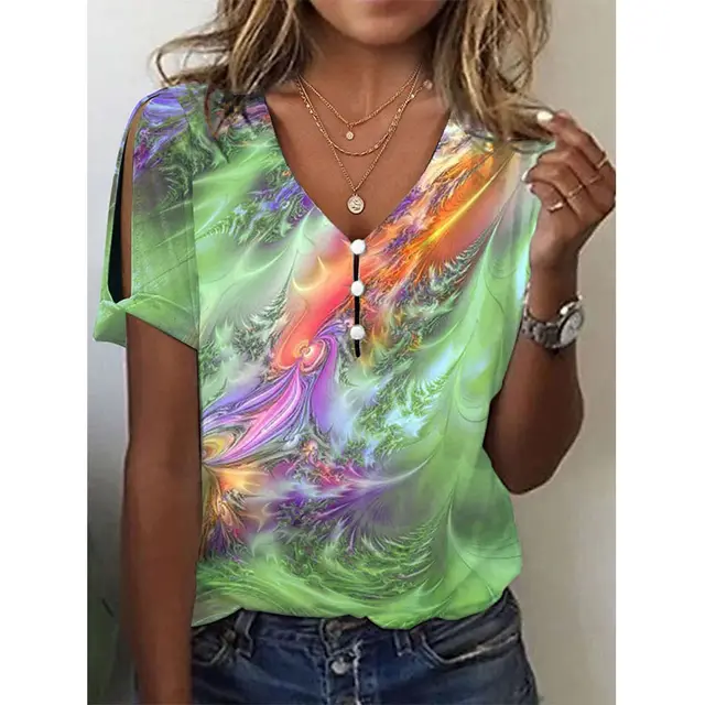 Ladies New Tie dye Short Sleeve T shirt Top Green - Shop at LoveMi