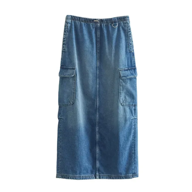 V neck Sleeveless Vest Elastic High Waist Slit Skirt Denim Suit Skirt - Shop at LoveMi