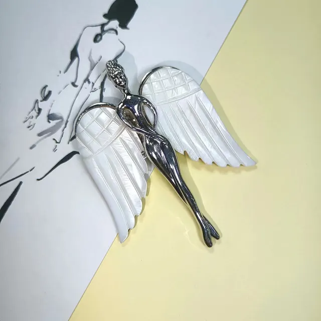Natural Cotton Shell Angel Brooch Pendant White - Shop at LoveMi