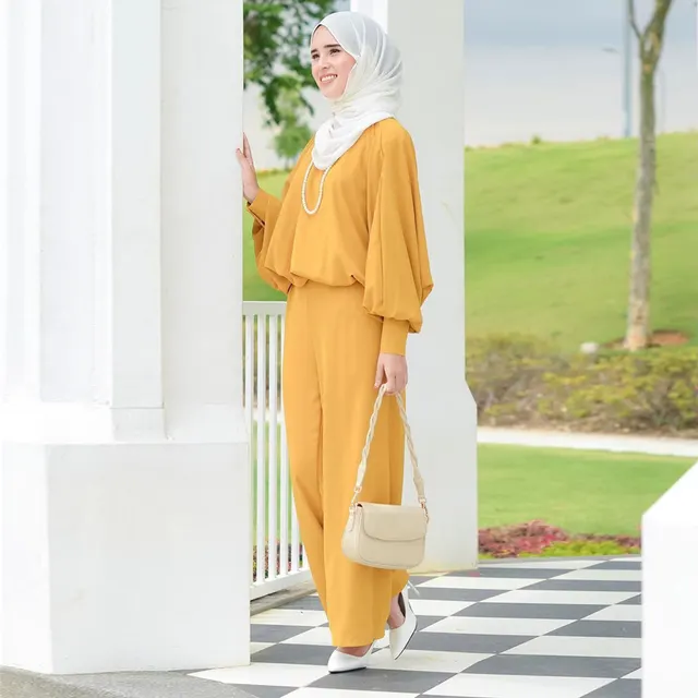 Muslim Loose Leisure Suit Malay Indonesia Two piece Suit Yellow - Shop at LoveMi