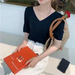 Top Thin Ice Silk Short Sleeve Knitted T-shirt - Black