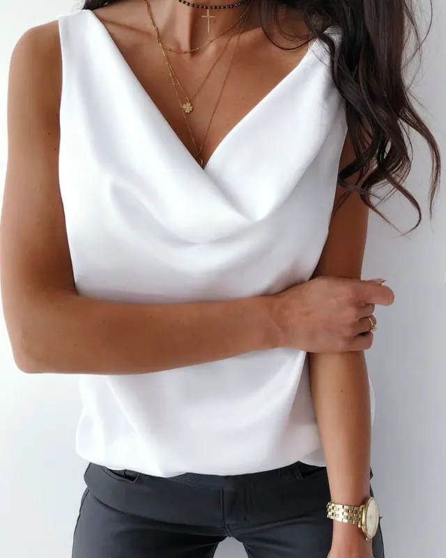 Fashion Solid Color Sleeveless Top White - Shop at LoveMi