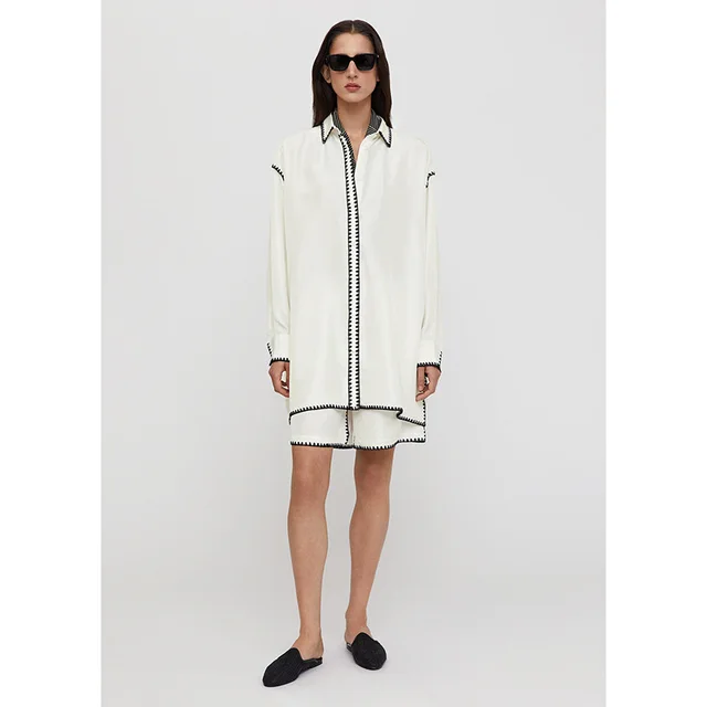 Embroidery Loose Profile Crochet Single Breasted Cardigan Shirt White - Shop at LoveMi