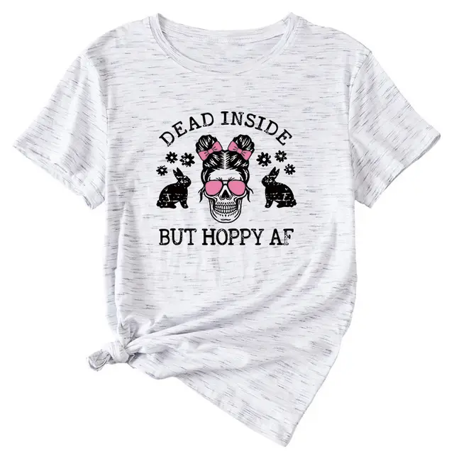 Skull Pattern Women's Summer Round Neck Short Sleeve Graphite Grey - Shop at LoveMi