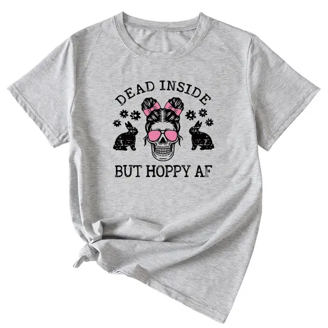 Skull Pattern Women's Summer Round Neck Short Sleeve Light Grey - Shop at LoveMi