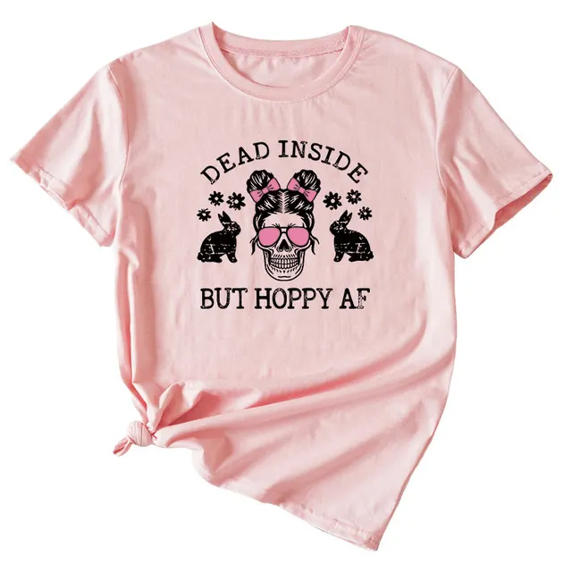Skull Pattern Women's Summer Round Neck Short Sleeve Pink - Shop at LoveMi