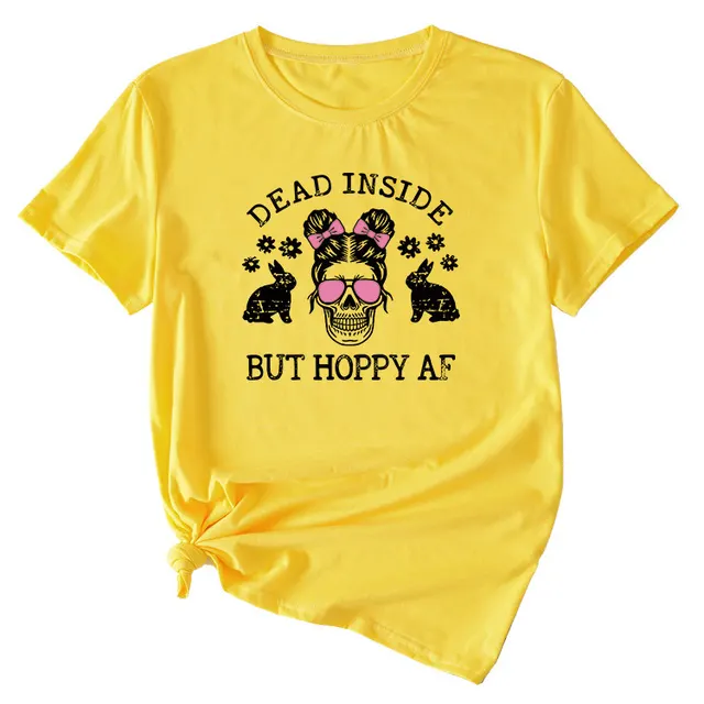 Skull Pattern Women's Summer Round Neck Short Sleeve Yellow - Shop at LoveMi
