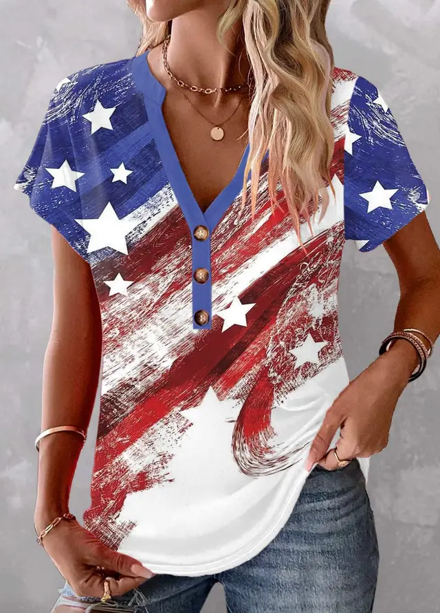 Multi Color Gradient Button Top Casual Element1 - Shop at LoveMi
