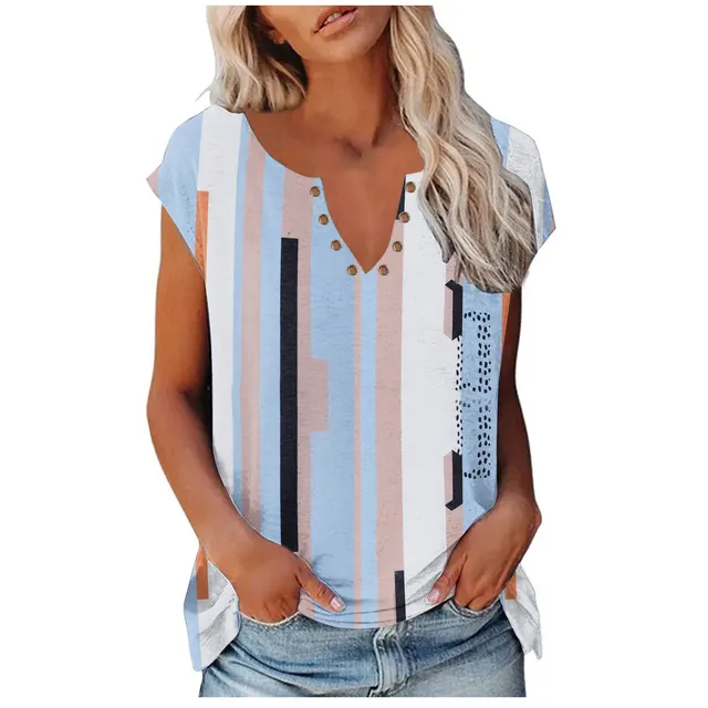 Printed V neck Women's Tank Top Light Blue - Shop at LoveMi