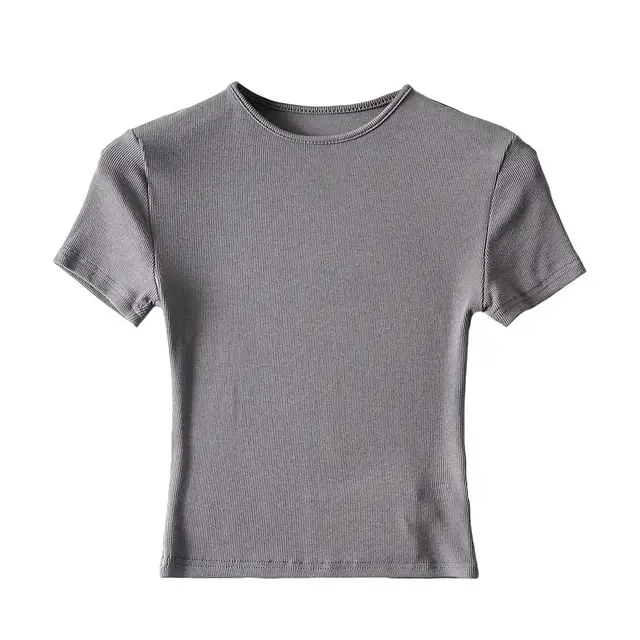 New Basic Style Slim fit Solid Color Round Neck Bottoming Shirt Workout Top Dark Gray - Shop at LoveMi