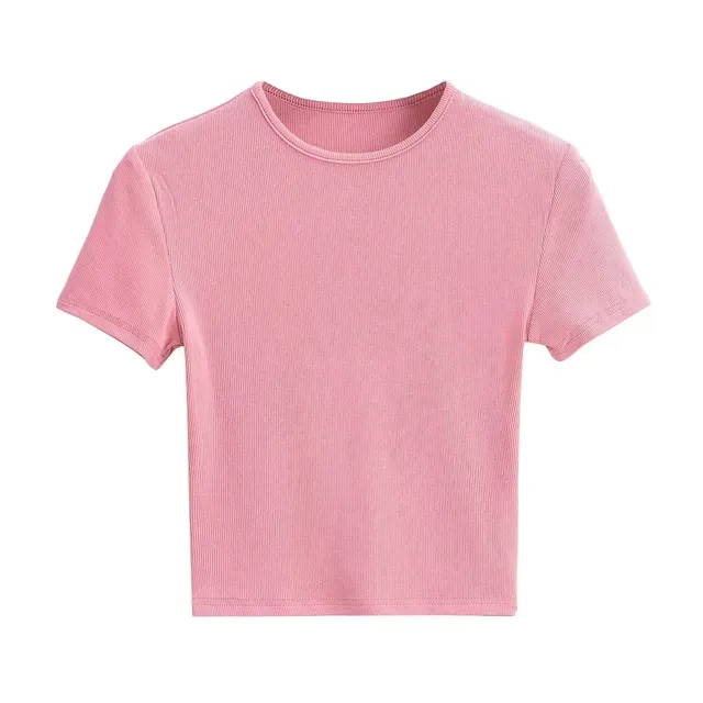 New Basic Style Slim fit Solid Color Round Neck Bottoming Shirt Workout Top Pink - Shop at LoveMi