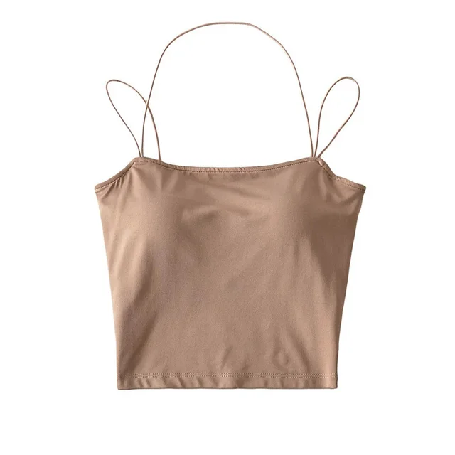 Women's Fashion Simple Pure Color Halter Slim fit Crop top Khaki - Shop at LoveMi