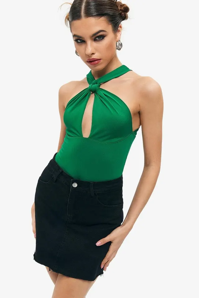 Sexy Deep V Hanging Neck back Sleeveless Slim Body Jacket Green - Shop at LoveMi