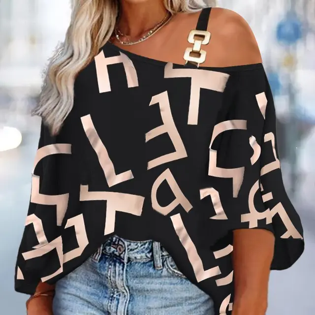 Fashion Stitching Loose Casual Women's Printed T shirt Khaki Letter - Shop at LoveMi