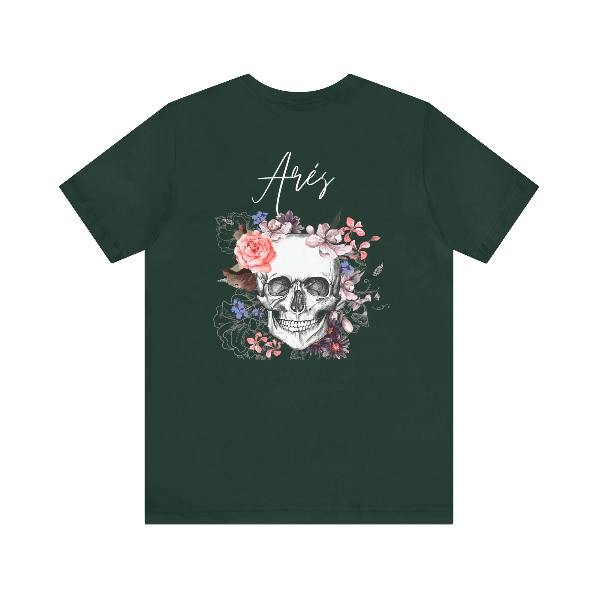 Flower Skeleton T-shirt Forest Print Short Sleeve - Black