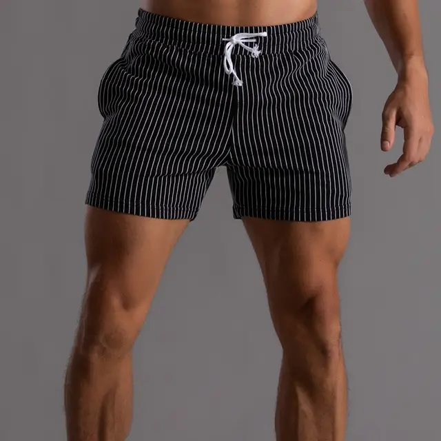 Vertical Stripe Cotton Fitness Running Shorts Men Black - Shop at LoveMi