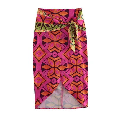 Summer Women's Asymmetric Printed Top Skirt 2640 Skirt S - Shop at LoveMi