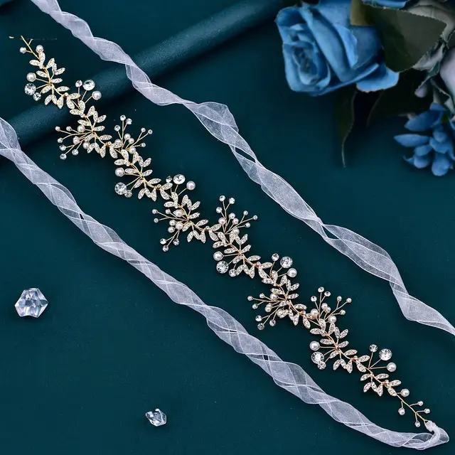 Bridal Belt Dress Silver Waist Chain Handmade Rhinestone Rose Gold With White Ribbon - Shop at LoveMi