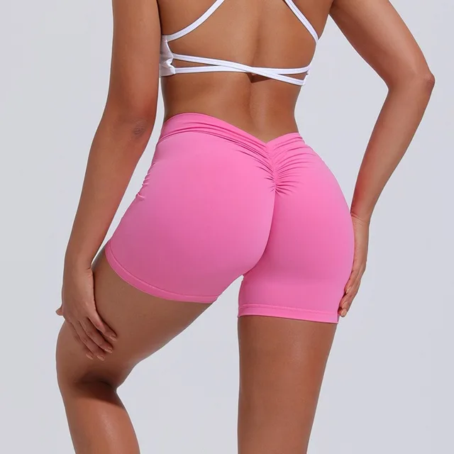 High Waist Hip Lift Back V Yoga Shorts For Women Pink - Shop at LoveMi