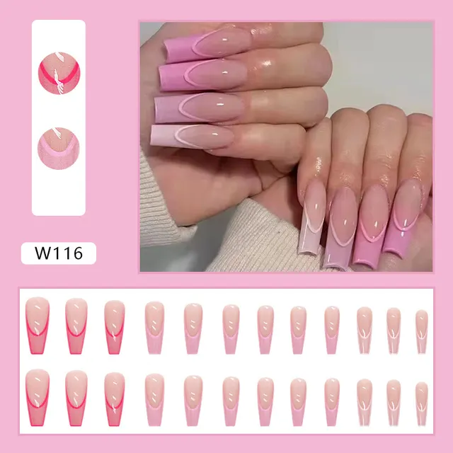 Ladies Pink Gradient Color Wear Long Nail Stickers Pink - Shop at LoveMi