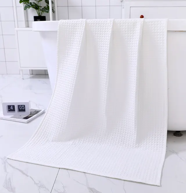 Water absorbing Quick drying Pure Cotton Waffle Bath Towel White - Shop at LoveMi