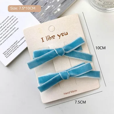 Simple Elegant Girl Velvet Bow Hair Clip Headdress Sky Blue - Shop at LoveMi