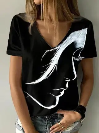 Women's Printed Pullover Short-sleeved Top - White