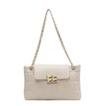 One Shoulder Crossbody Casual Candy Color Embroidery Line Small Square Bag - Beige