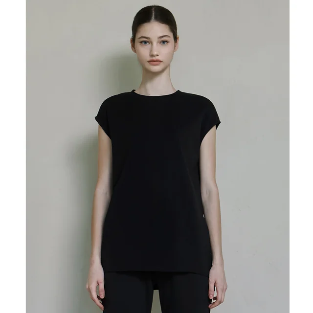 Long Thigh length Fitness Vest Crew Neck Split Loose Running Athletic Clothing Yoga Clothes T shirt Black - Shop at LoveMi