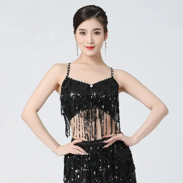 Sling Tassel Dancing Dress Sequined Bra Festival Dancing Dress Black - Shop at LoveMi