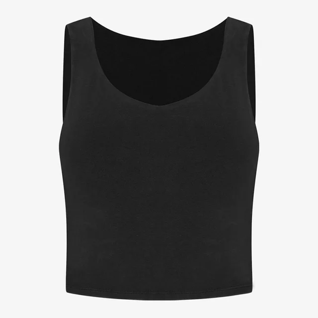 New Summer Yoga Vest Sleeveless Sports Workout Clothes With Chest Pad V neck Slimming Simple Black - Shop at LoveMi