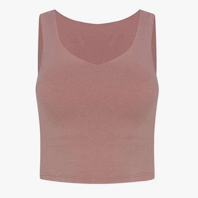 New Summer Yoga Vest Sleeveless Sports Workout Clothes With Chest Pad V neck Slimming Simple Carmine - Shop at LoveMi